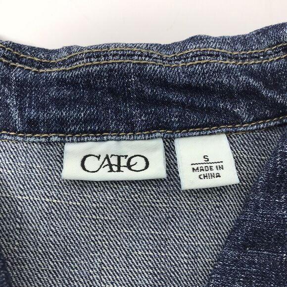 Catos Cropped Jean Jacket Womens Small Denim Blue Rhinestone Beads Button Down - Picture 6 of 9